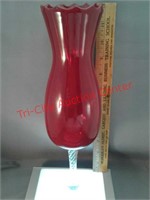 Red vase with clear stem and base - stem has
