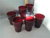 Set of 6 Anchor Hocking High Point red glass