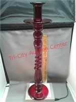 Tall red glass candle holder - 18" tall