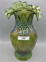 Millersburg green Mitered Ovals vase. Scarce with