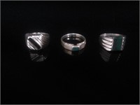 (3) Onyx & Malachite Sterling Silver Rings