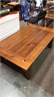 Pine coffee table with the shelf below, 16 x 50 x