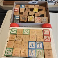 Vintage Playschool Wooden Alphabet  Block Pull