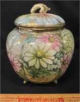 PRETTY HAND PAINTED NIPPON FOOTED BISCUIT JAR