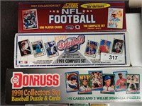 3 Sealed 1991 trading card sets, MLB + NFL