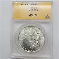 1921 MORGAN SILVER DOLLAR ANACS MS63