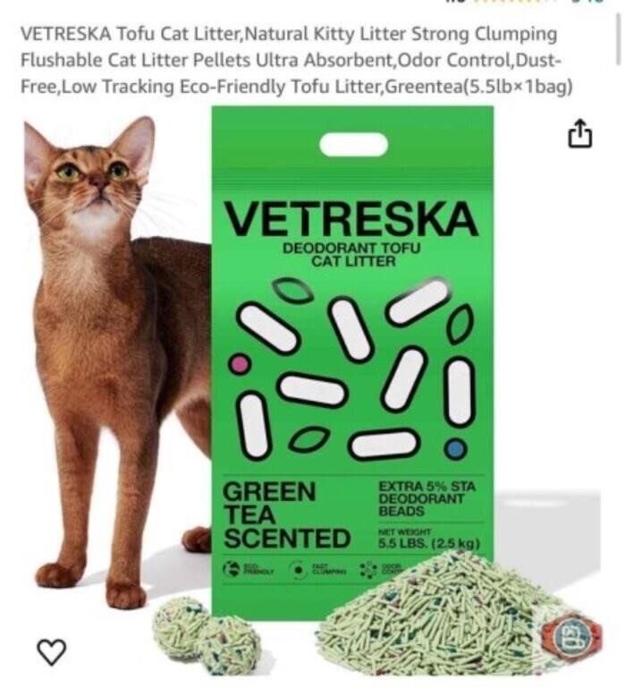 New 29 bags; VETRESKA Tofu Cat Litter, Natural