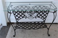 GREAT WROUGH IRON HALL TABLE WITH GLASS