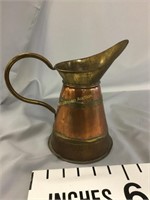 Copper and brass hand wrought pitcher made in