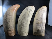 Group of 3 Scrimshaw Whale Teeth