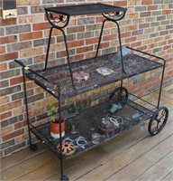 WROUGHT IRON SERVING CART AND SIDE TABLE