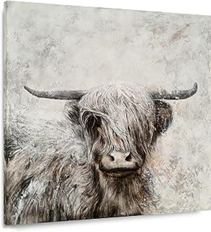 Yihui Arts Highland Cow Canvas Wall Art Hand