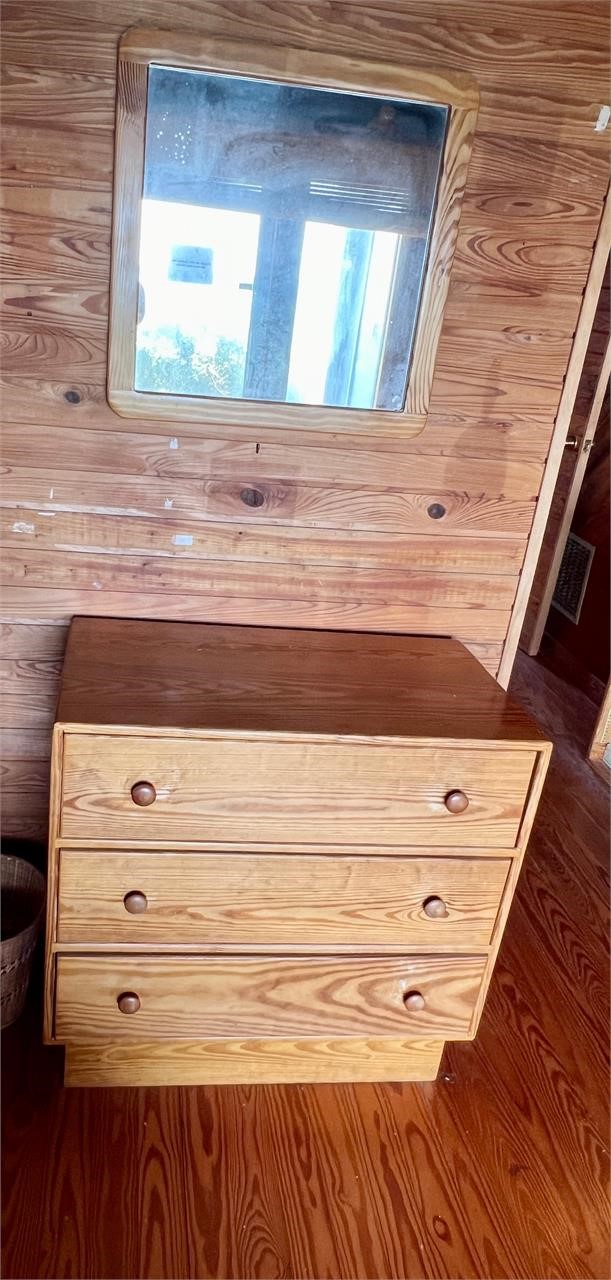 Wooden 3 drawer chest & mirror