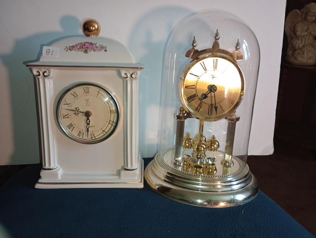 Elgin domed anniversary clock and a porcelain