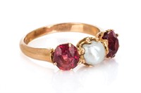 ANTIQUE 14K GOLD, PEARL AND RUBY DRESS RING, 3.3g