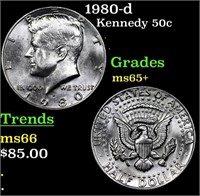 1980-d Kennedy Half Dollar 50c Grades GEM+ Unc