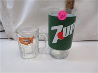 Miniature A&W Root Beer Mug and a 7 UP Glass