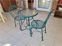 GLASS TOP PATIO TABLE W/2 CHAIRS 24" ROUND