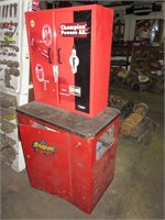 Red Metal Cabinet & Assorted Contents