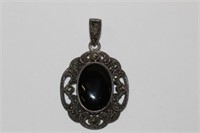 Sterling Marcasite Black Onyx Pendant