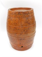 Redware barrel-form brandy keg. 19th century.