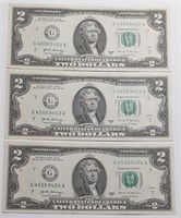 3 CRISP UNC 2017A SERIES $2 NOTES W/SEQUENCED #'S