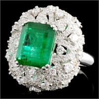 18K Gold Ring w/ 3.94ct Emerald & 1.61ctw Diam