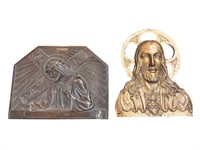 European Set of 2 Bronze Religious Plaques