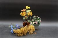 4 Vtg. Seed Beads Flower Bouquets & Loose Flowers