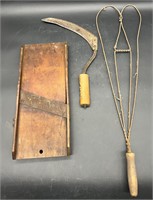 PRIMITIVE DECOR: RUG BEATER, SCYTHE & KRAUT CUTTER