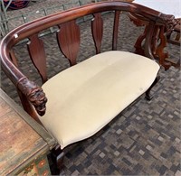 Carved Mahogany Love Seat (W/ Lion Heads)