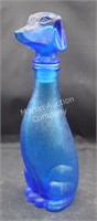 (S1) 9" Norleans Blue Glass Dog Bottle