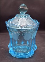 (S1) Blue Coin Dot Covered Candy Dish - 7" tall