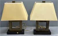 MCM Brass Square Lamps Pair