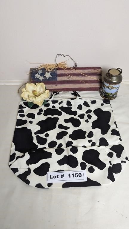 COW PATTERN FABRIC HAND BAG, DECORATIVE ITEMS