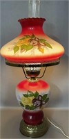 Vintage hurricane lamp with hand-painted roses