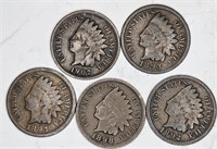 Lot of 5 Indian Head Cents