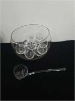 Punch bowl with 12 glasses and glass ladle