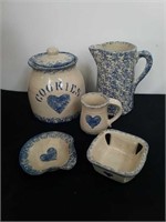 Vintage stoneware dishes and cookie jar