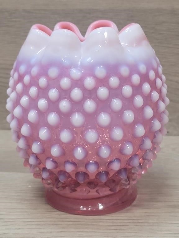 Fenton Hobnail Ruffled Cranberry Vase