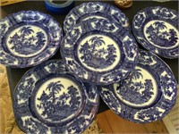 6 antique Wm. Adams flow blue "Kyber" plates