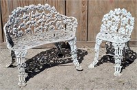 Cast Aluminum Ornate Small Garden Bench & Chair