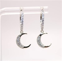 Sterling Silver Crystal Moon Dangle Earrings