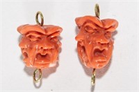 Antique Carved Coral Beads, Grotesques w. 18K Gold