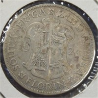 Silver 1924 South African one florin coin