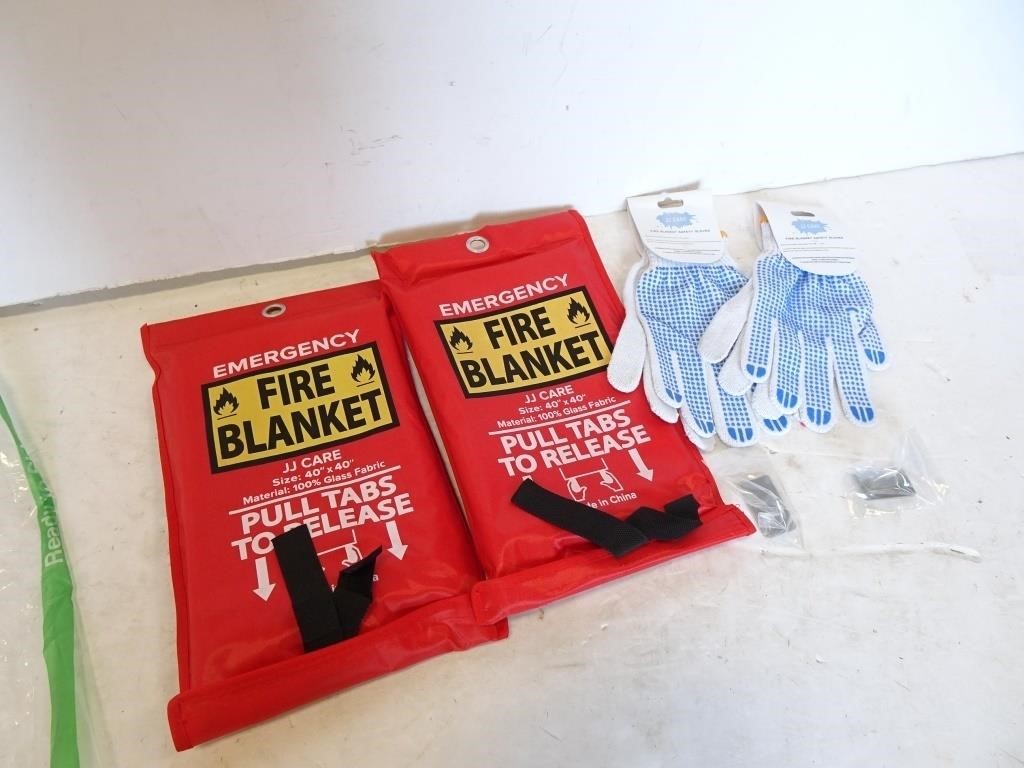 Two Emergency Fire Blankets and Gloves