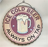 Ice Cold Beer Metal Cap Sign