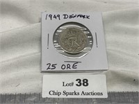 1949 Denmark 25 Ore Coin
