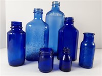 Cobalt Blue Glass Bottles & Jars (7)