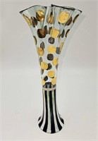 MacKenzie Childs Handpainted Ruffled Vase 11"